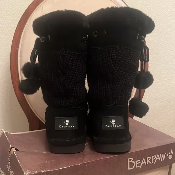 Bearpaw Sweater Boots with Pom Pom Ties, Size 7 - Picture 3 of 7
